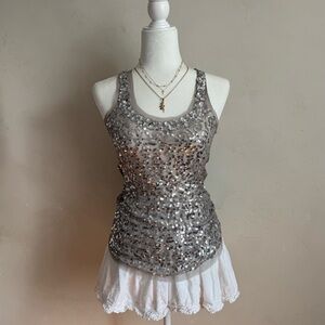 Sequin Embellished Gray Tank Top Size Medium